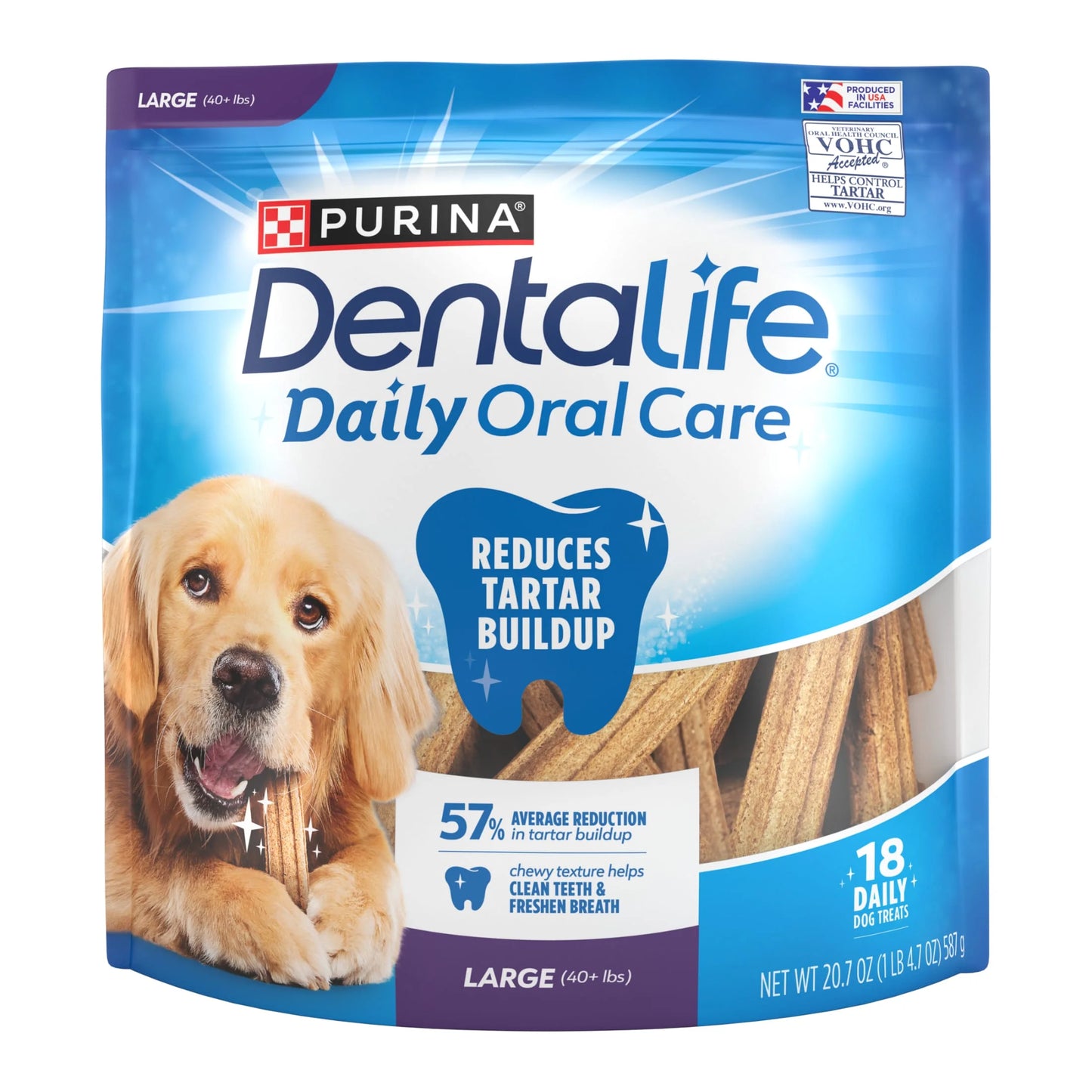 Purina Daily Oral Care Large Dog Dental Treats with Chicken, 20.7 Oz Pouch (18 Count)