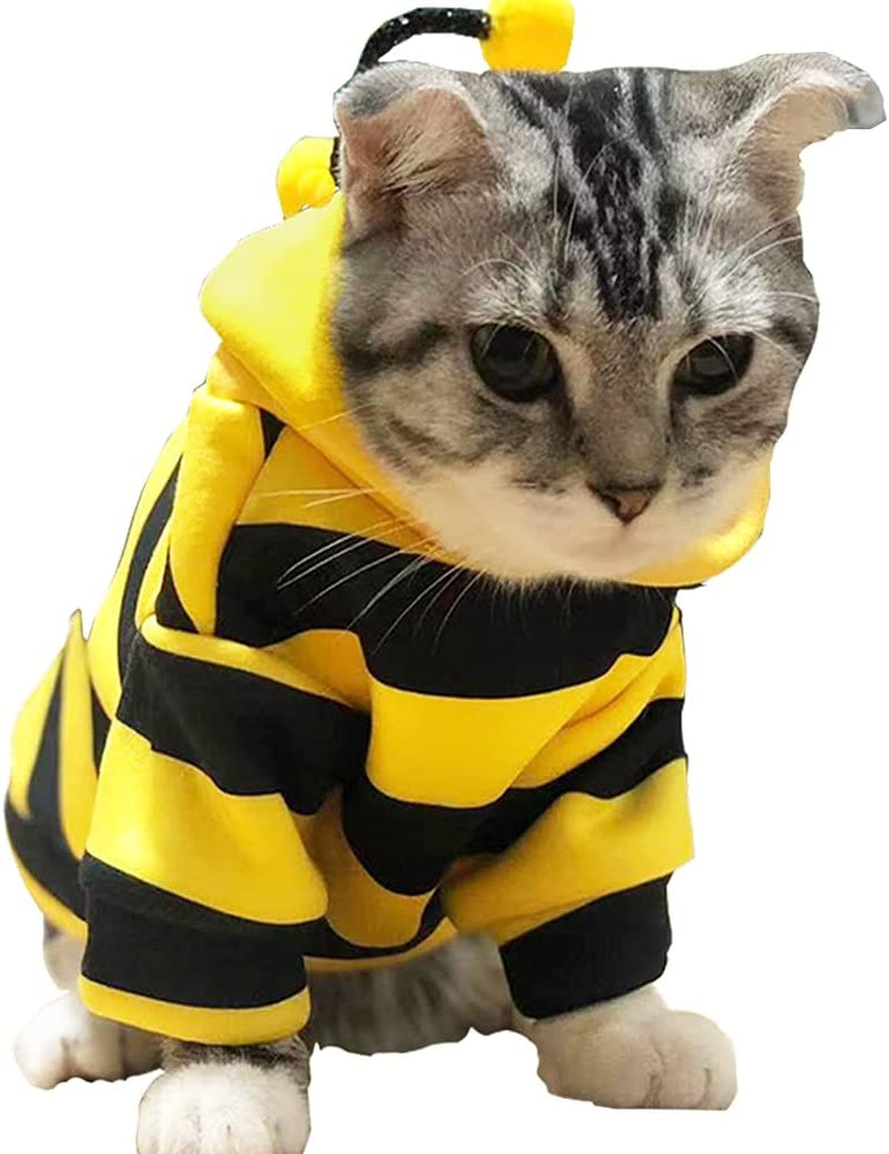 Funny Dog Hoodies Sweatshirt Holiday Cat Sweater Warm Dog Clothes for Small Dog Yellow Cat Outfit Puppy Hooded Coat Pet Bee Costume for Halloween Christmas (Yellow, X-Large)