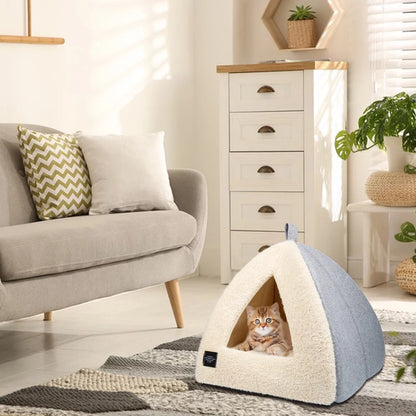 Pet Beds Medium 2-In-1 Cozy Cat Bed with Removable Cushion, Silver Gray